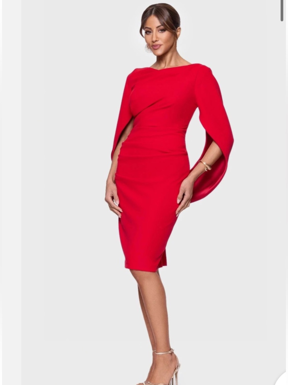 Betsy & Adam | Dresses | Betsy Adam Red Draped Back Cape Sleeve Sheath Cocktail Dress Size Nwt